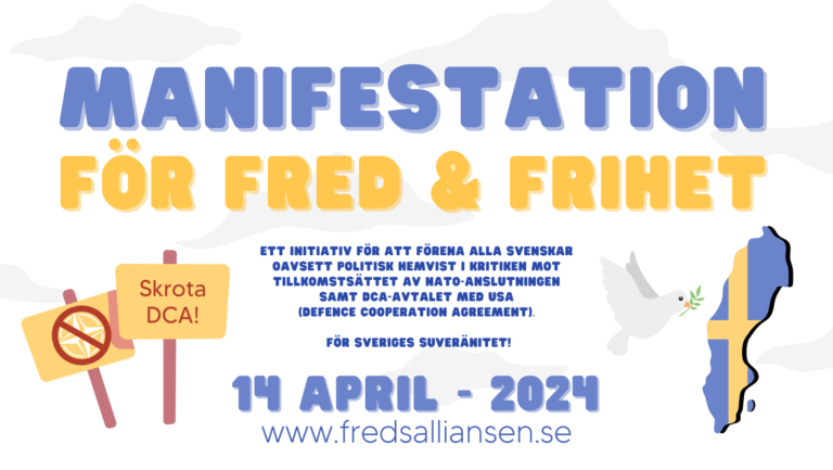 Manifestation för Fred och Frihet, (nytt datum 14/4, kl 14