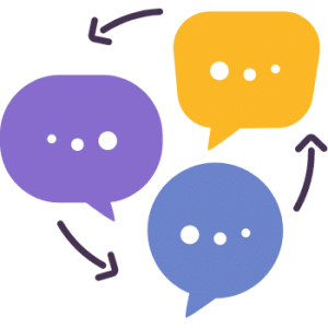 3 pratbubblor i olika färger