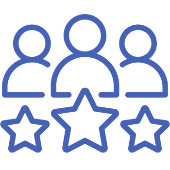 3 linjerade figurer med varsin stjärna under.